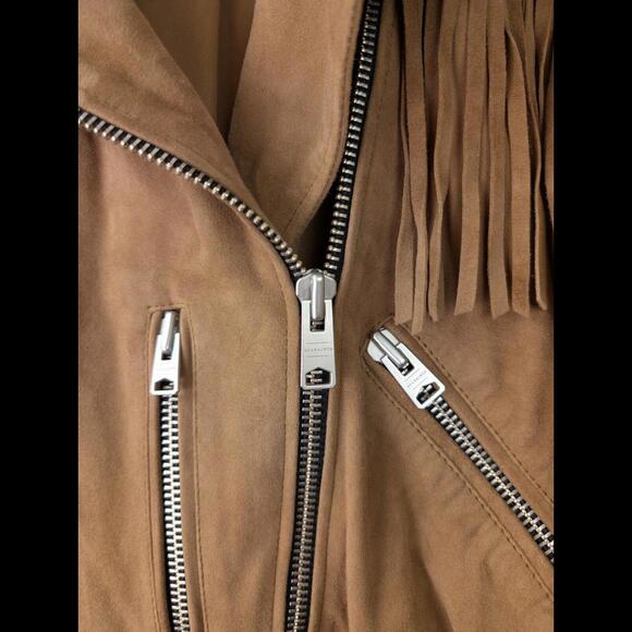 [SOLD] ALLSAINTS Womens Sz US 6 BALFERN Fringe Tassel Suede Leather Jacket Brown - Picture 6 of 10